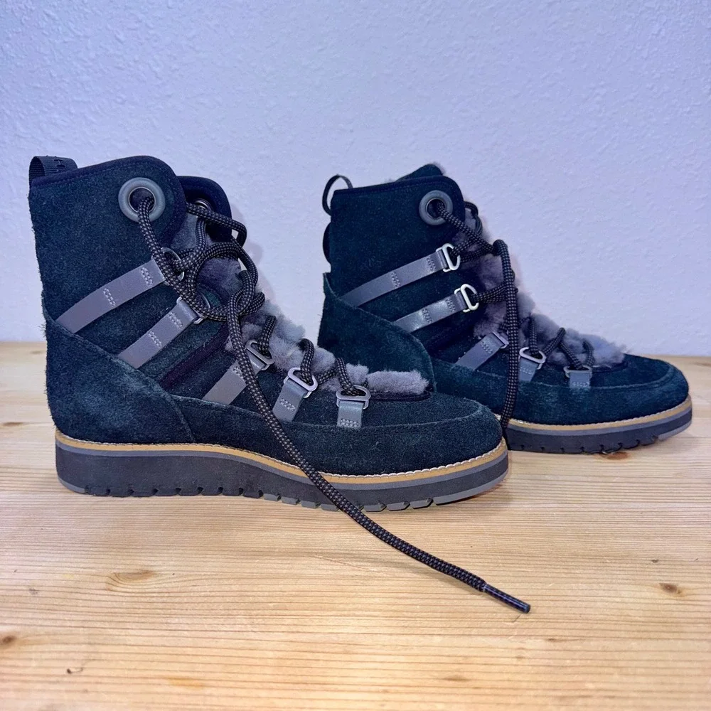 Cole‎ Haan ZeroGrand Shearling Lined Suede Boots Black Women's 7.5B
